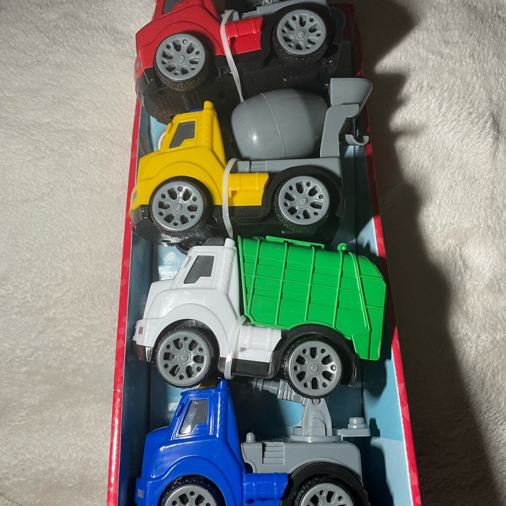 Kids Construction Truck Set - Red, Yellow, White, Green, Blue Toy Vehicles